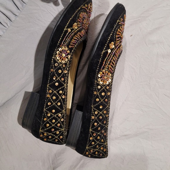 Coldwater‎ Creek Women's SZ 8 black beaded sequined flats festival artsy vintage - Picture 4 of 10